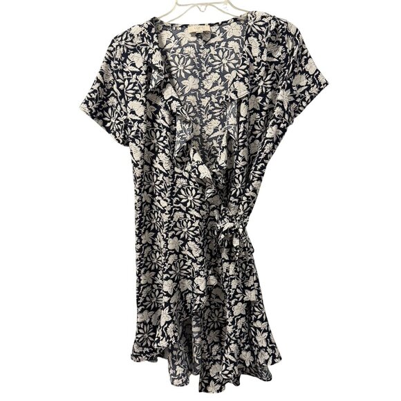 Loft Outlet Dress Sz PS Floral Print Dress Navy Blue White Soft Elegant - Picture 1 of 12